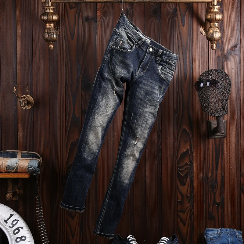 Fashion Designer Men Jeans High Quality Retro Black Blue Slim Fit Ripped Jeans Men Trousers Italian Vintage Denim Pants Hombre