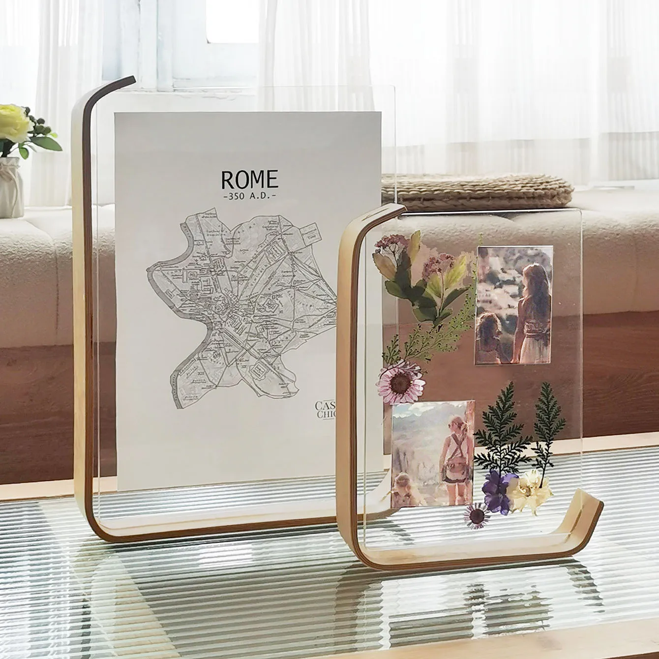 Photo Frame Wooden Swing Table DIY Transparent Herbarium Display Frame Acrylic Double Sided Personalized Photo Box Home Decor