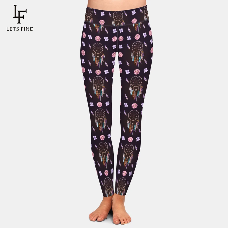 LETSFIND High Waist Leggings Dreamcatcher And Flowers Design Print Womens  Fashions Fitness Legging