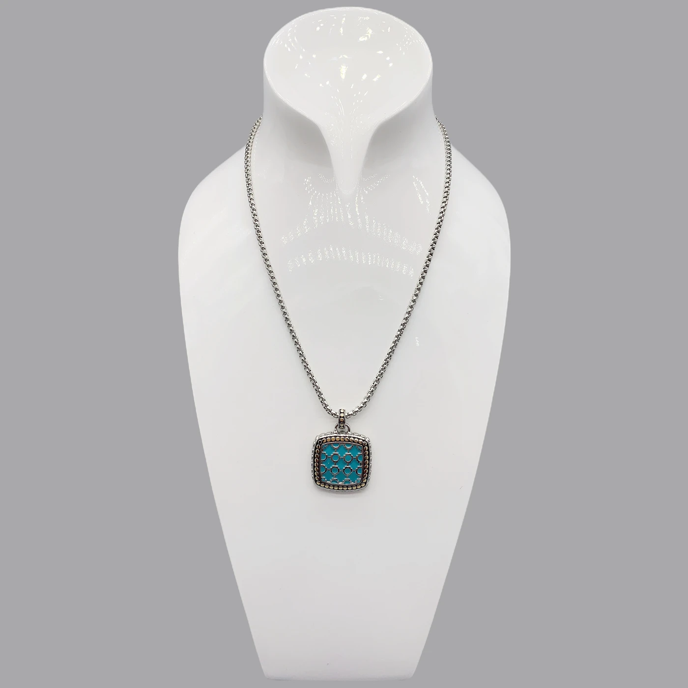 FoLisaUnique 3mm Silver Box Chain Blue Black White Enamel Pendant Necklace For Women