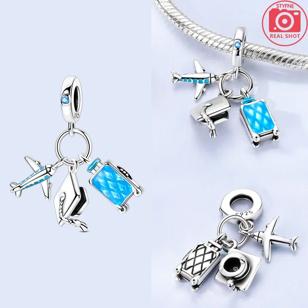 원래 여러 블루 하트 고양이 의사 모자 카메라 매력  비즈 맞는 팔찌 쥬얼리 여성 선물 Diy 액세서리