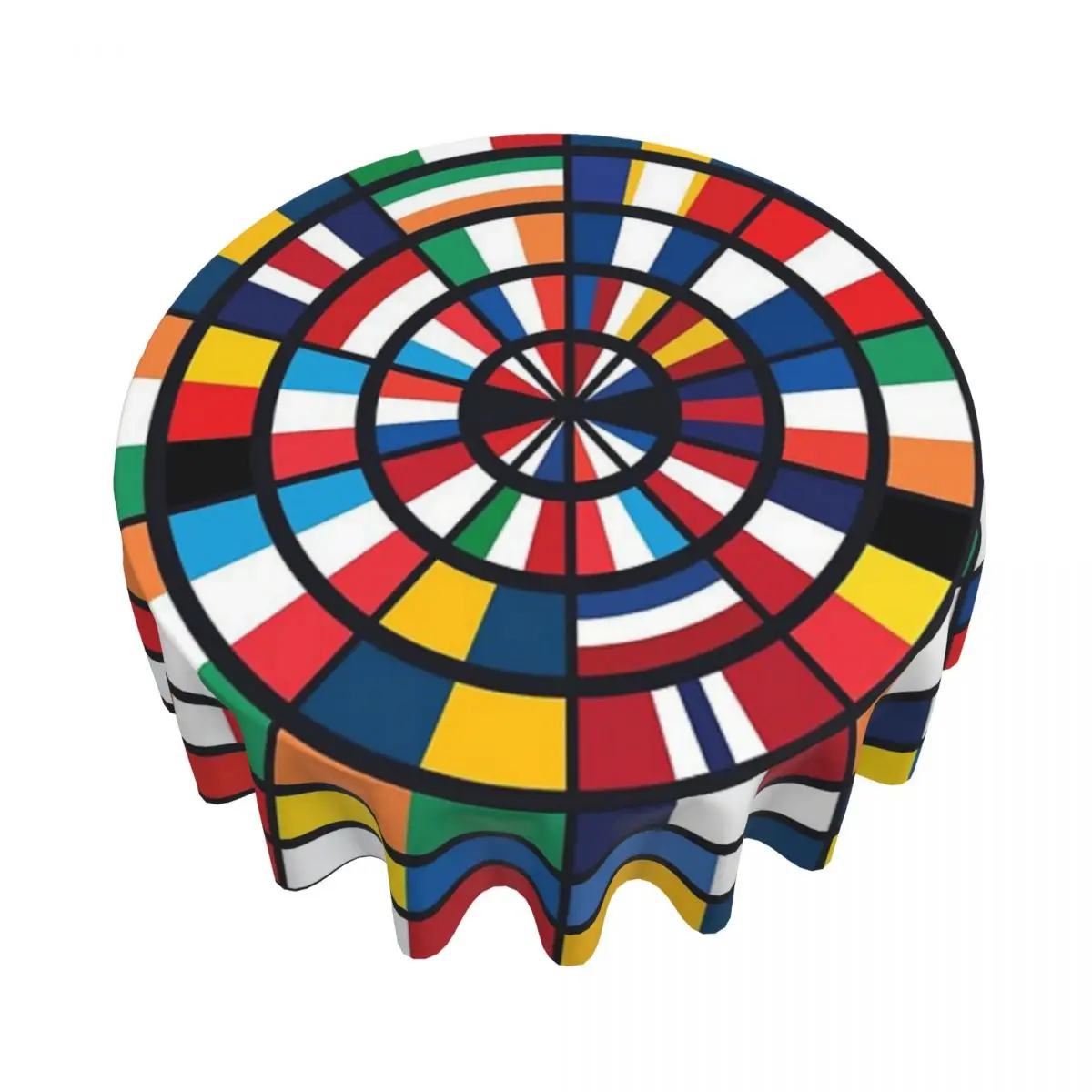 Flags Of The Winners Of The Eurovision Song Contest Tablecloth 60in Diameter 152cm Soft Decorative Border Festive Decor