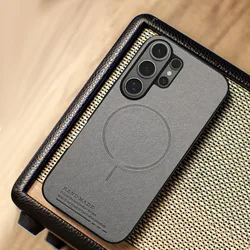 Luxury Wireless Charging Frosted Leather Panel Case with Soft Frame Protection - Galaxy S26 Edge (GRAY)
