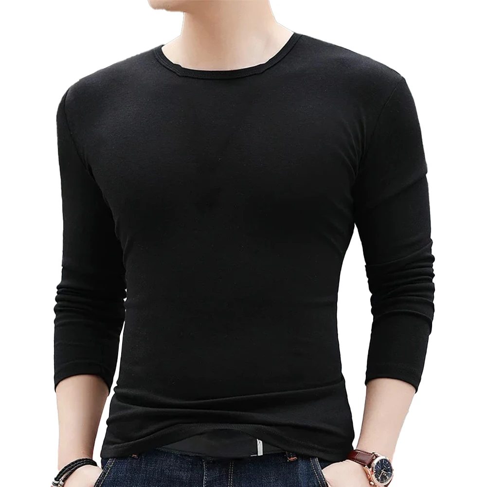 

Mens Elastic Casual T Shirt Slim Bottom Shirt Long Sleeve Basic Tops Autumn Pullover Muscle T-Shirts Crew Neck Blouse Activewear