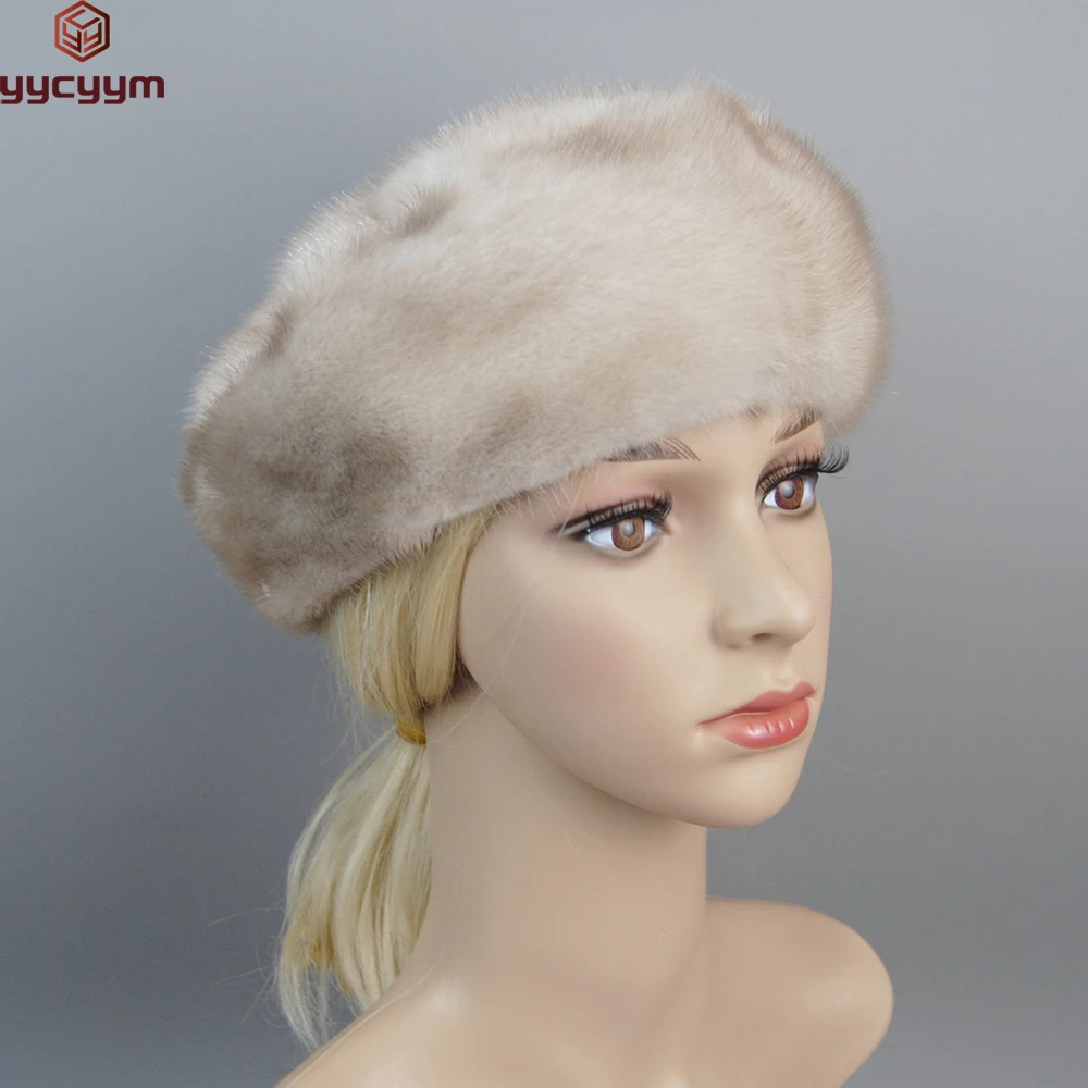Women winter fur hats real mink fur hat thick knitted berets Russia fashion good quality female casual caps