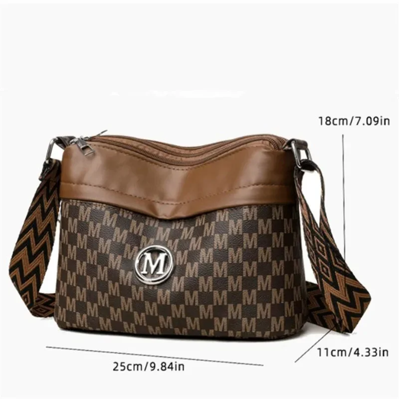 Classic Letter Patchwork Design Stylish Crossbody Bag Printed Three Layer Zipper Leather Shoulder Bag for Daily Use Work Outdoor