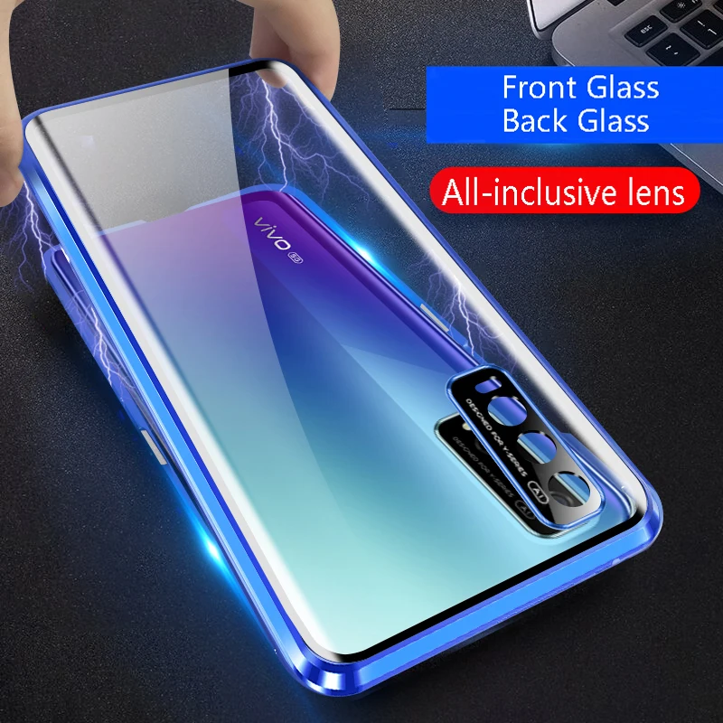 360° Metal Magnetic Double-Sided Glass Case with Lens Protection Cover