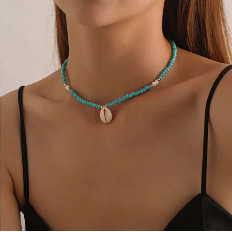

New Bohemia Choker Shell Pendant Necklaces For Women Fashion Beaded Chain Short Necklace Women's Chockers Jewelry Gift Summer