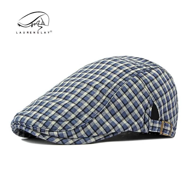 Men Women Newsboy Cap Hat Beret Soft Adjustable Flat Cotton Cabbie Hunting Driving Cap Plaid Pattern Kpop Vintage
