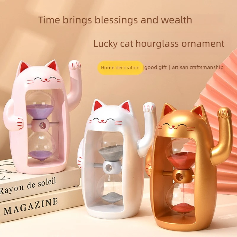 예술적인 모래시계 행운의 고양이 장식품, 세련된 홈데코, 선물 및 장 창의적인..
