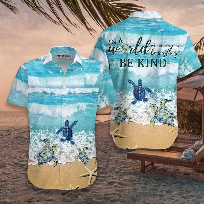 

Fashion Sea Turtle Graphic Beach Shirts Hawaiian Marine Life 3D Printed Shirts For Men Clothes Loggerheads Animal Short Sleeve
