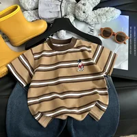 T-shirt d'été à manches courtes en coton pour enfants, à rayures, pour garçons et filles, hauts à la mode vintage 2