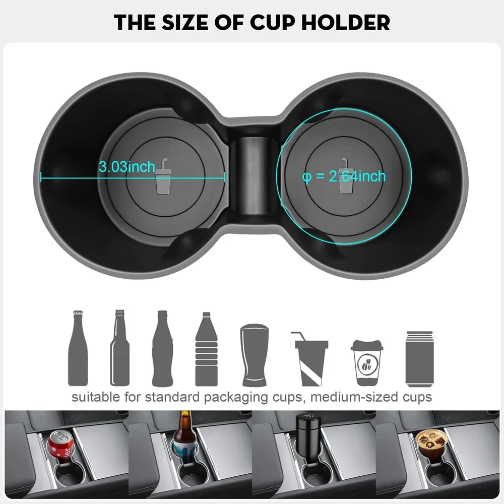 Cup Holder for Tesla Model 3 Y Juniper 2025 Center Console Storage Box Armrest Organiser Non-slip Phone Holder Car Accessories