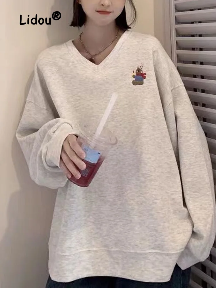 

Женский свитшот с длинным рукавом и V-образным вырезом