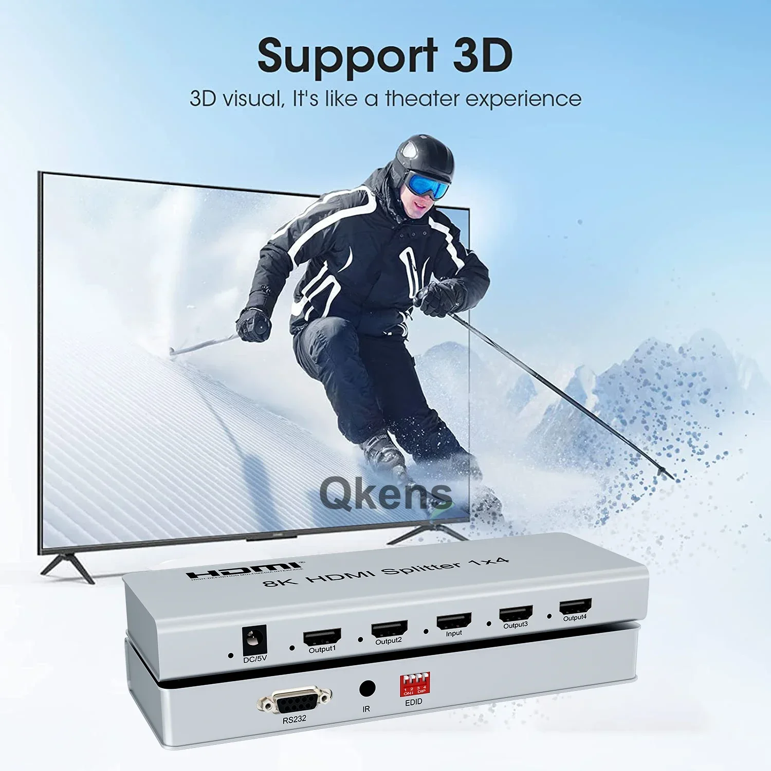 8K60Hz HDMI Splitter 1x4 HDMI2.1 HDR 3D Audio Video Converter 1 In 2 3 4 Out 4k 120hz 8K 1x2 HDMI Splitter PC To TV Dual Display