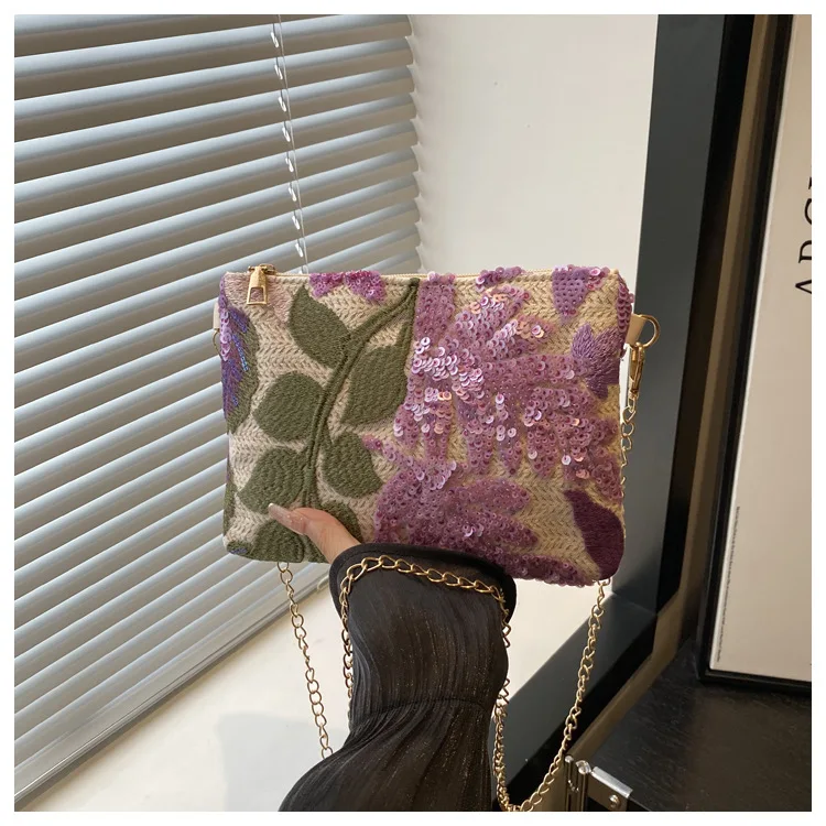 Fashion Sequin Leaf Crossbody Shoulder Bags For Women, Chain Strap Handbags Ladies Clutch Bag For Daily Used, Travel