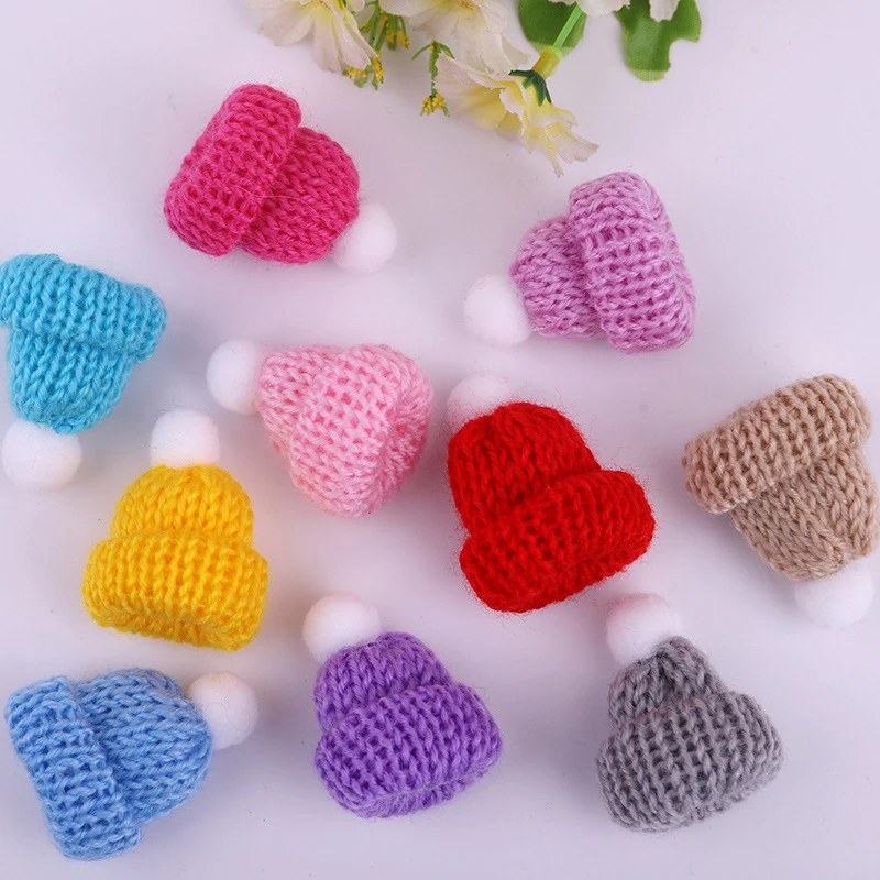 10Pcs Mini Christmas Hat Christmas Decorations Knitted Wool Hat Cute Santa for Xmas New Year Navidad Ornaments