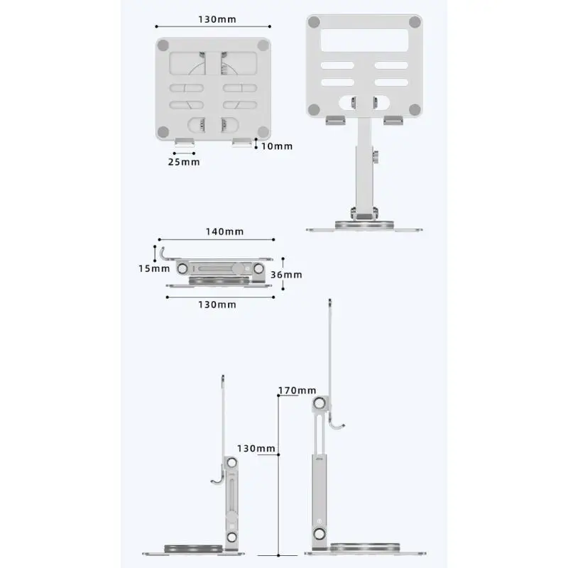 R53C Ergonomischer drehbarer Desktop-Ständer, rutschfeste Basis für 4 bis 13 Zoll große Telefone und Tablets – Detail 8