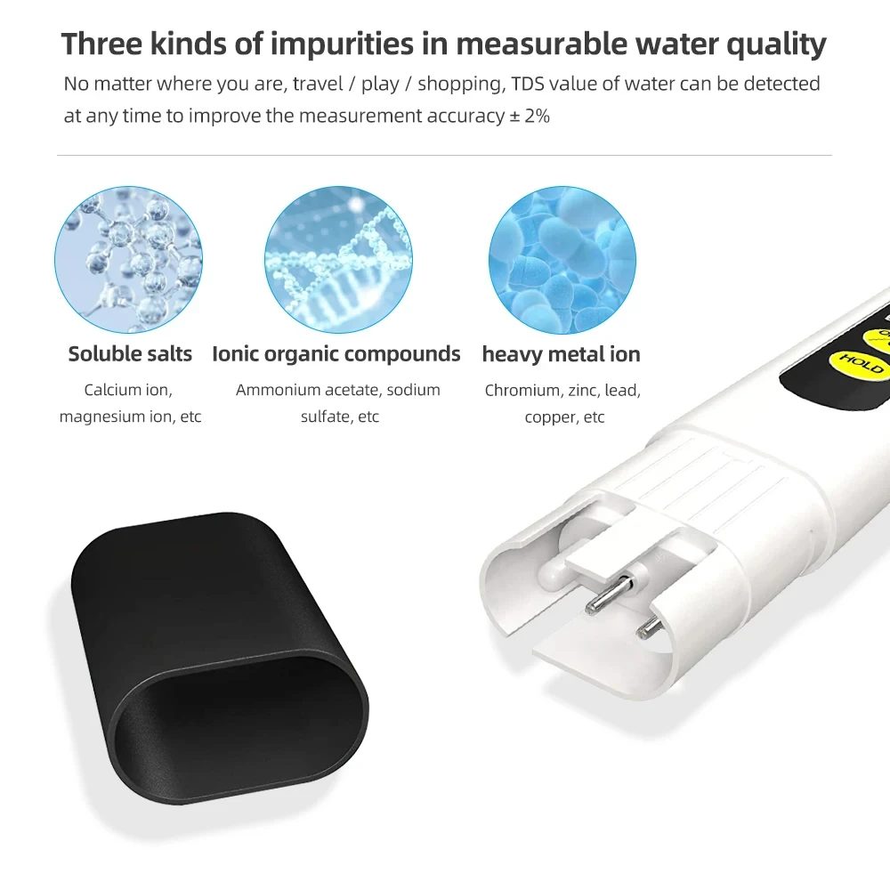 Water Tester PH Meter & TDS Meter Digital Water Quality Tester 0-14 PH Tester 0-9990PPM TDS&EC LCD Water Purity PPM Aquarium Filter