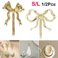 1/2Pcs Coat Hook Brass Retro Gold Bow-Shape Decorative Hook Wall-Mounted Clothes Rack for Home Bathroom Bedroom Towel Hooks 1