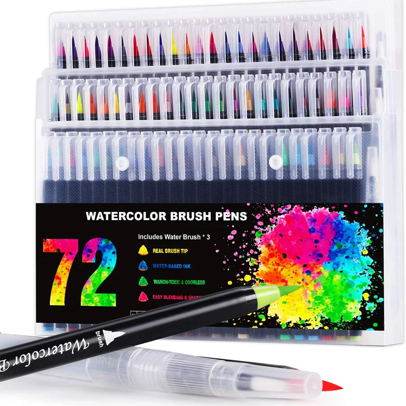 Haile72ColorWatercolorArtMarkersSoftBrushPenWaterColorInkPen