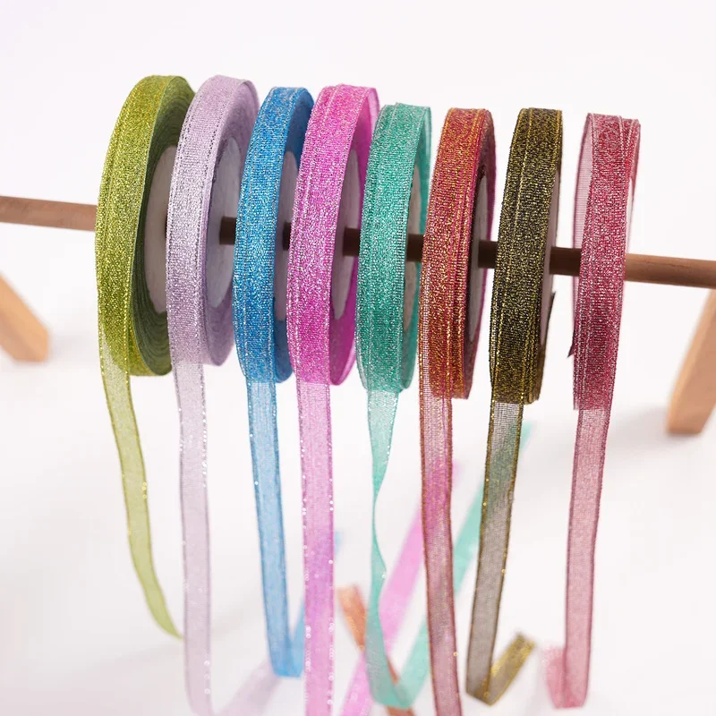 Multicolor Organza Ribbon 10mm 22meter/lot Glitter Embroidered Onions Ribbons Wedding Cake Gift Decoration DIY Craft Supplies