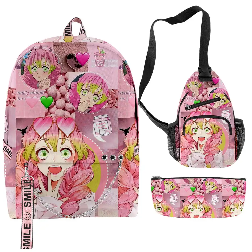 

2023 Kanroji Mitsuri Merch Backpack Rucksack Cosplay Zipper Pack Schoolbag Daypacks Travel Three Piece Suit Set