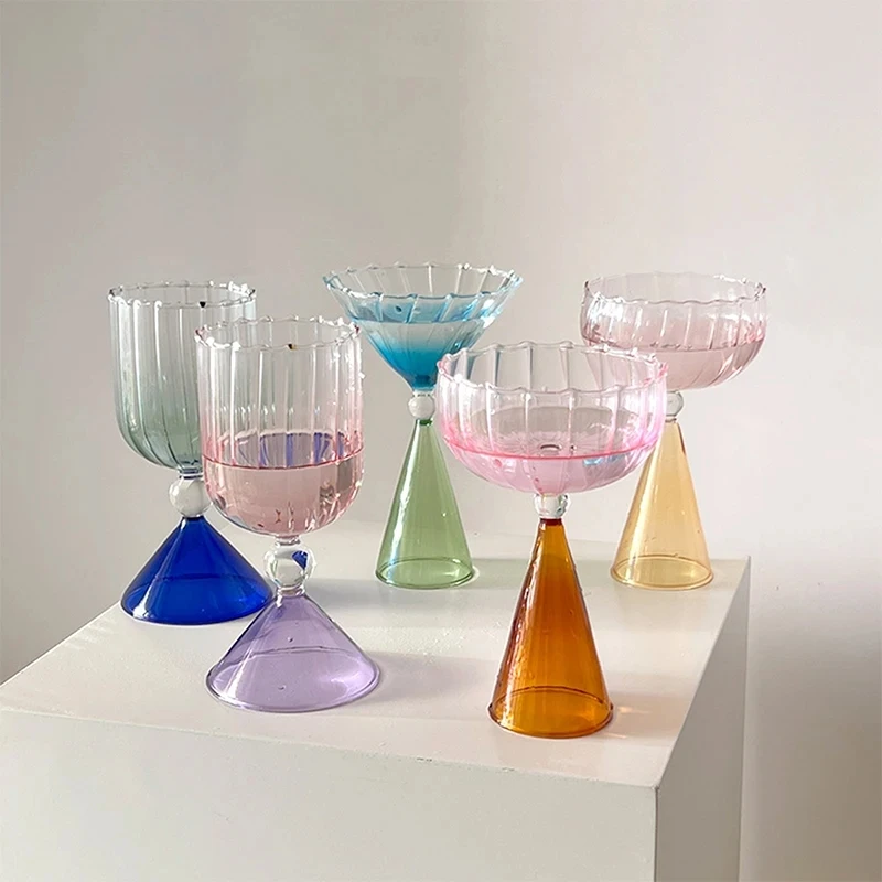 

Glass Wine Glass Petal Gradient Water Wave Lines Cup Cocktail Glass Colorful Goblet Champagne Glass Blender Glass Cup