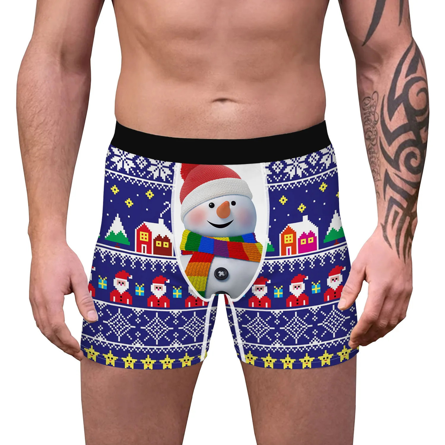 

Merry Christmas Men Boxer Shorts Sexy High Waist Pants 2023 Xmas Party Cartoon Cute Funny Snowman 3D Underwear Briefs Clothes