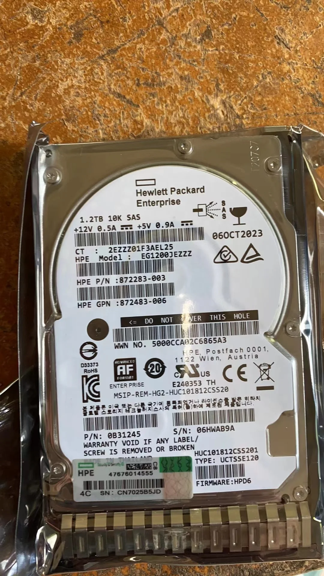 HPE 1.2TB 10K 12G 2.5 SAS SC DS HDD 872479-B21/872737-001