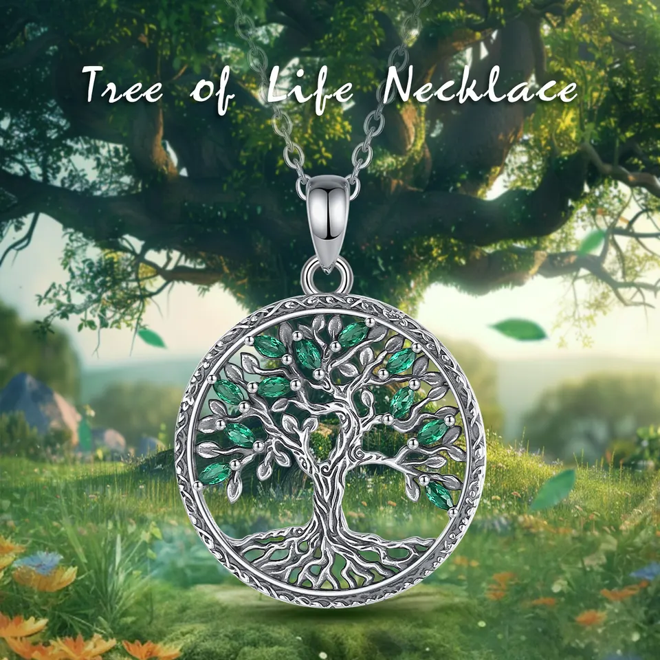 AUDINCEED Collar De árbol De La Vida De Oro De 18 Quilates, Colgante De árbol De La Vida, Plata De Ley 925, Collar Con Colgante De Nudo Celta De Cristal De