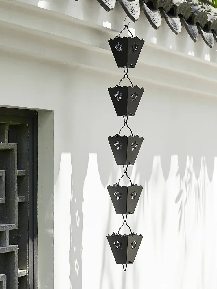 Rain Chain for Gutters Downspout, Metal Cup Rainwater Catcher Rain Diverter Outdoor Rust-Resistant Chains Garden D&eacute;