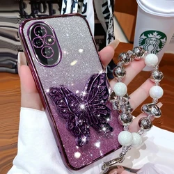 Elegant 3D Butterfly Glitter Plating Phone Holder Bracelet Case for Honor 90 GT (D)