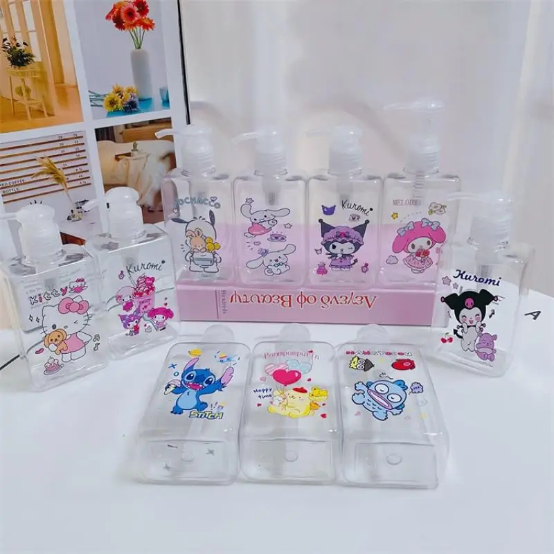 

Kawaii Hello Kitty Cute Kuromi Bath Bottle Travel Split Empty Bottle Shampoo Shower Gel Press Lotion Bottle Women Accessories