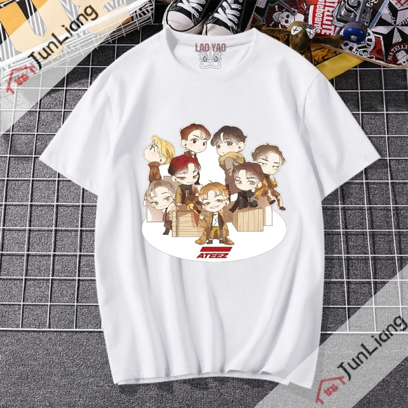 Ateez T Shirts koreańska męska grupa ubrania Vintage z lat