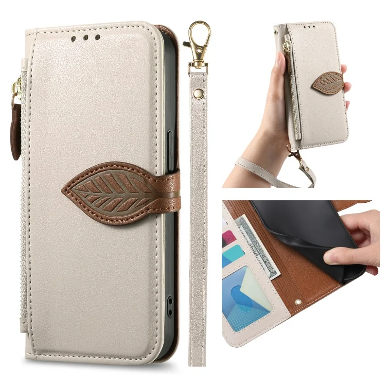 Leaf Buckle Leather Wallet Phone Case - Premium Card Holder Cover
