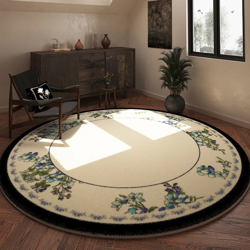 Round Retro Living Room Carpet Machine Washable Bedroom Carpets Art Petal Coffee Table Rug Soft Comfortable Cloakroom Rugs Tapis 5
