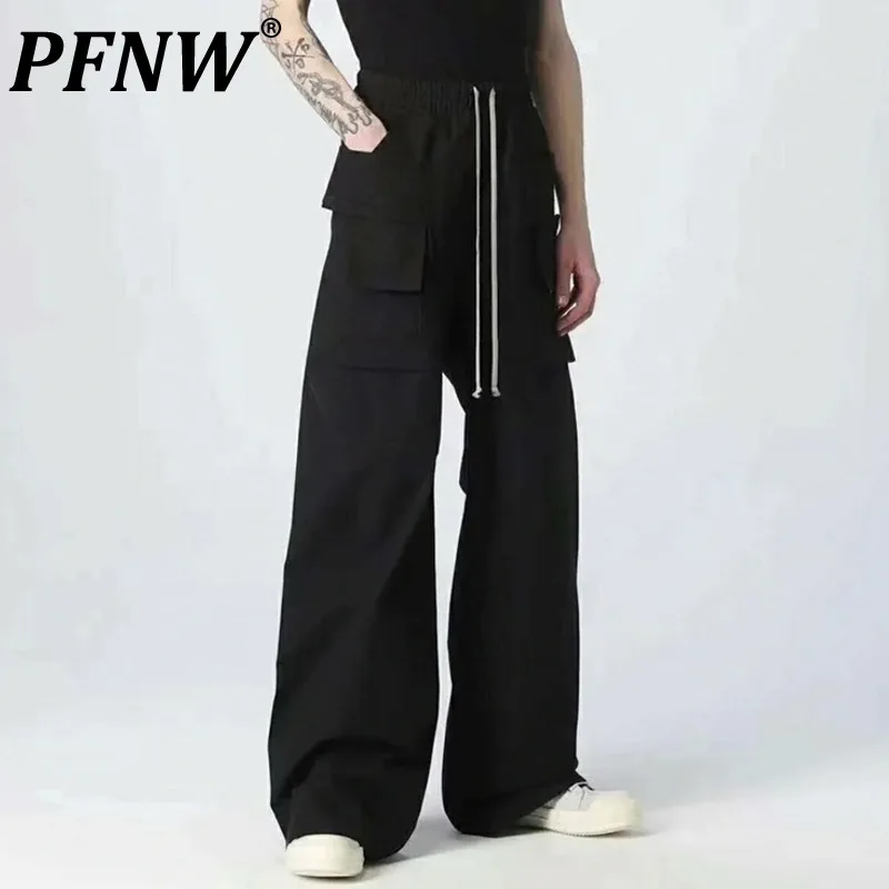 

PFNW Men's Darkwear Fashion Brand RO Style Double Ring Loose Wide Leg Flare Casual Pants Women Punk Tide Chic Overalls 12Z5324