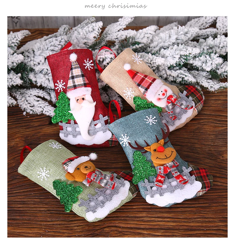 4 Christmas Stockings christmas stockings Christmas Gift Bags christmas gift bags Santa Snowman Hanging Xmas Tree Ornaments For Home New Year Navidad Candy