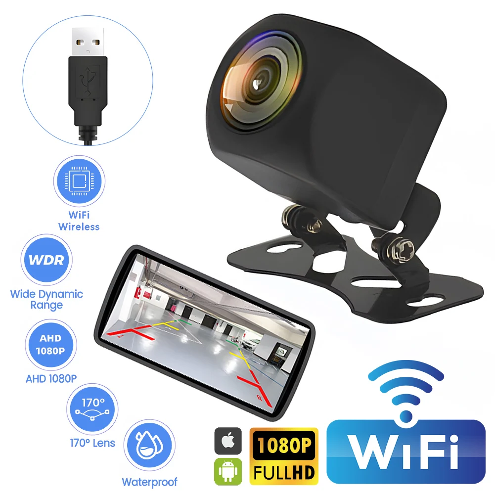 

1080P Wireless Car Rear View Camera Wifi 170 Degree HD Night Vision Wifi Reversing Camera 2.4 Ghz 12V/USB Cars Waterproof IP68