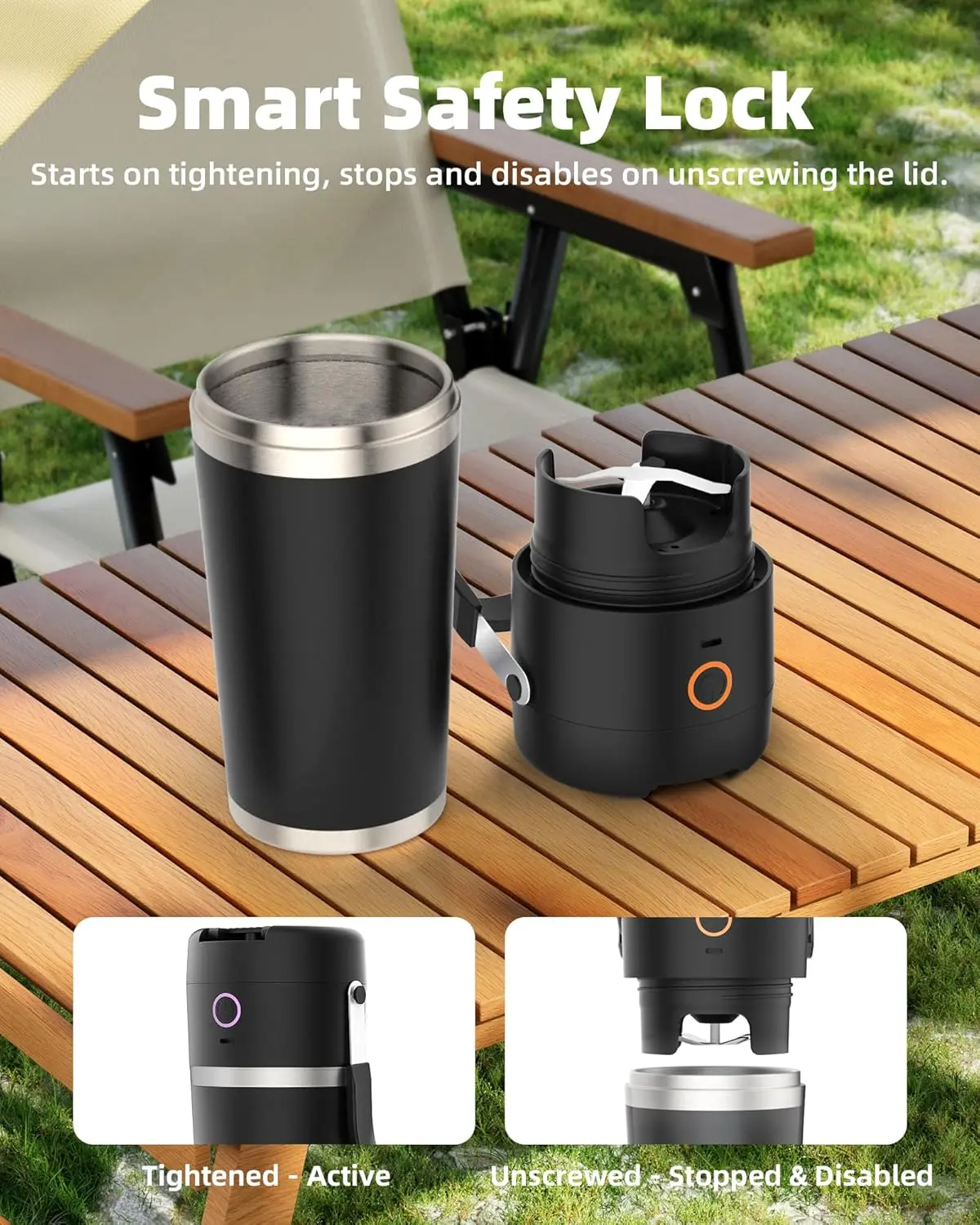 Portable Blender with Insulated Cup, 20 oz, USB-C Rechargeable, 11.1V Motor, LED Display, Stainless Steel, Keep Cold 24H, Self-c