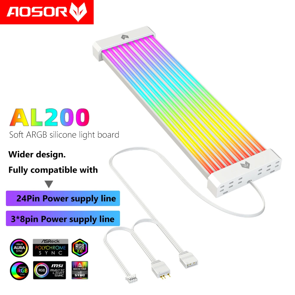 

Гибкая гибкая лента COOLMOON AOSOR AL300, 5 В, с синхронизацией подсветки Aura, гибкая многофункциональная лента для самостоятельной сборки видеокарт 3x, 8P