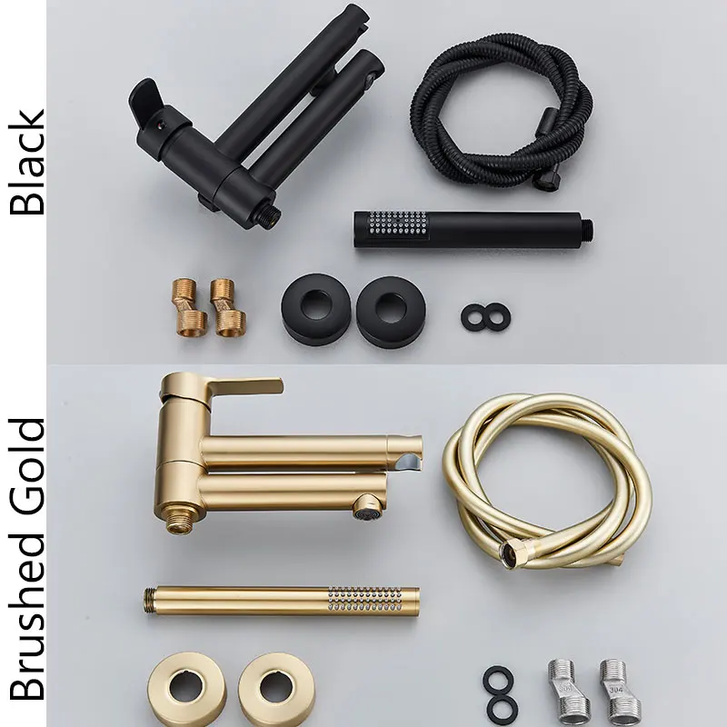 Matte Black Bathtub Faucet Wall Mounted Bathroom Shower Mixer Tap With Swivel Tub Spout  Long Spout Tub Crane Single Handle 6