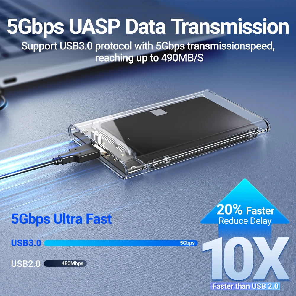 Jeyi-caixa de Disco Rígido Transparente Gabinete de Unidade Externa 2.5 Usb 3.0 para Sata Iii sem Ferramentas mm 9.5 mm Hdd Ssd - Imagem 6