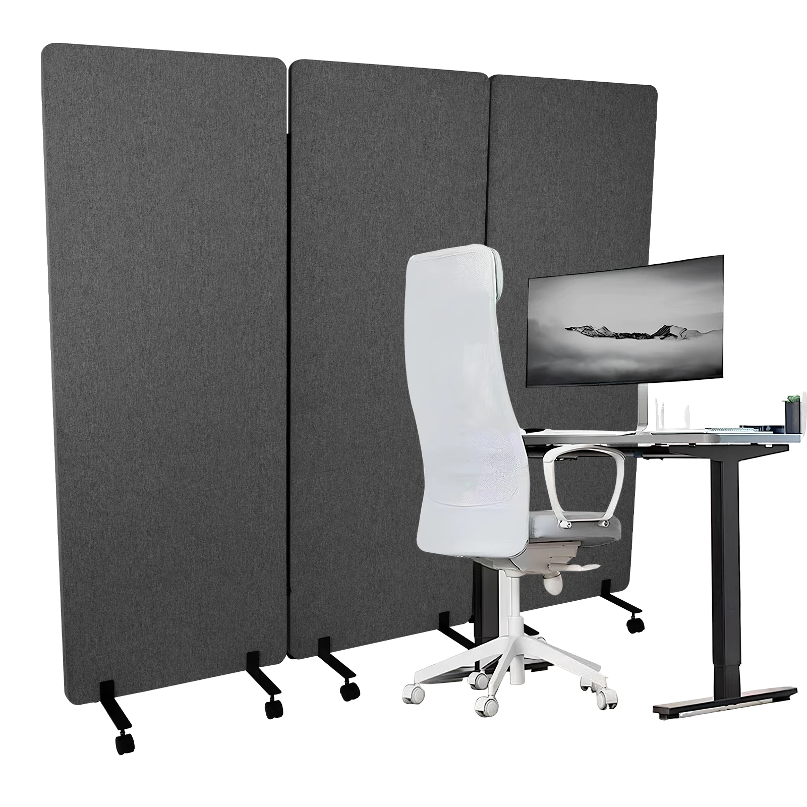 3 Panel Soundproof Privacy Panels for Dorm Studio Office (pulley Dark Grey)