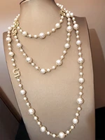 Longue lettre de perle multicouche gland pull chaîne collier bijoux pour les femmes 1