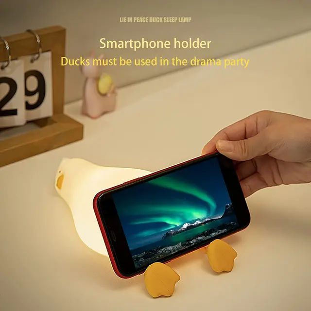 Benson Lying Flat Duck Night Light, LED Squishy Duck Lamp, Cute Light Up Duck, Silicone Dimmable Nursery Nightlight, 4