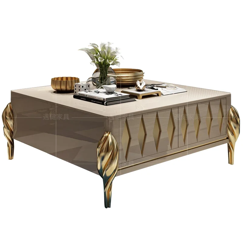 

Stainless Steel Long Square Coffee New Classical Living Room TV Cabinet Unit Marble Furniture