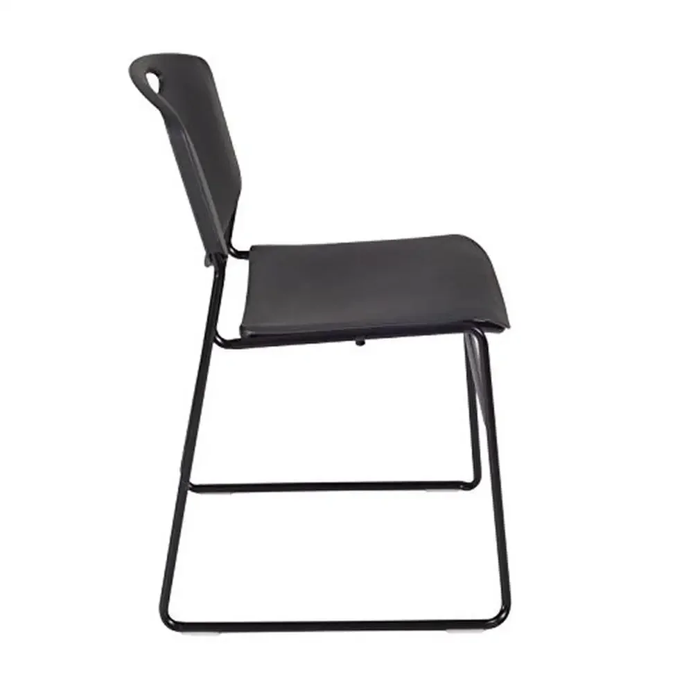 Maple Finish Round Breakroom Table Set with 4 Black Zeng Stack Chairs Thermal Fused Melamine Top X-Base Antimicrobial 124lbs 5