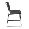 Maple Finish Round Breakroom Table Set with 4 Black Zeng Stack Chairs Thermal Fused Melamine Top X-Base Antimicrobial 124lbs 5